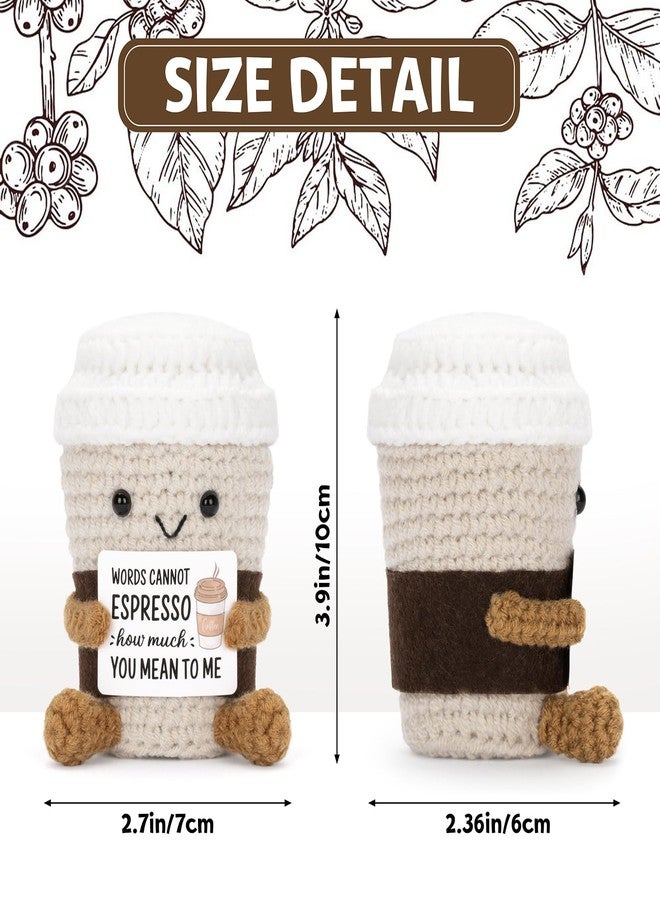 A AIFAMY Funny Positive Coffee, Emotional Crochet Doll, Cute Crochet Potato Partner Toy with Positive Card Cheer Up Funny Gag Gifts for Best Friend Birthday Women Teacher Fall（Coffee - Image 3